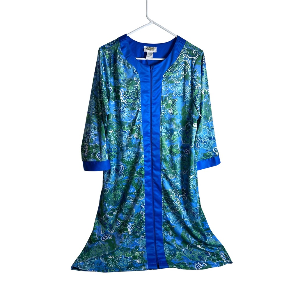 Collections Etc House Dress S Blue Floral Paisley Zip Front Lounger Women